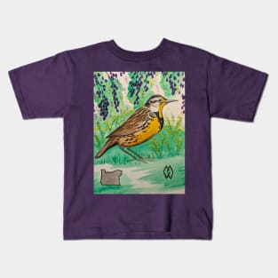 Oregon state bird and flower, the meadowlark and Oregon grape Kids T-Shirt